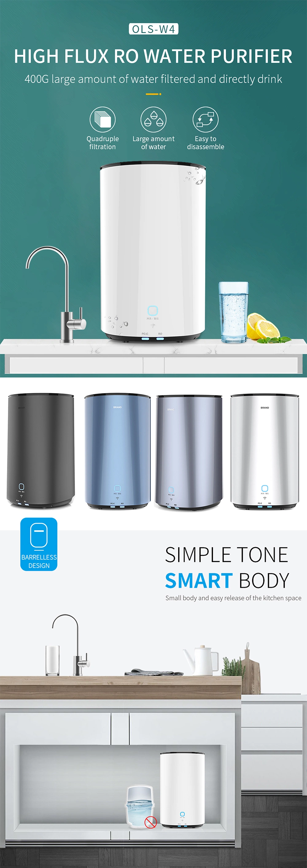 Smart WiFi Control Direct Drinking 400g House Hold Reverse Osmosis System Faucet Water Purifier Water Filters