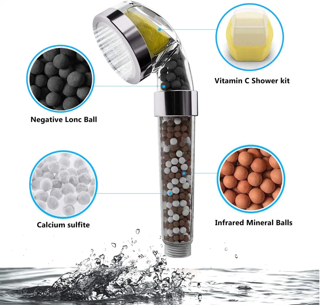 Bathroom Ionic Mineral Beads Shower Head with Vitamin C Shower Filter