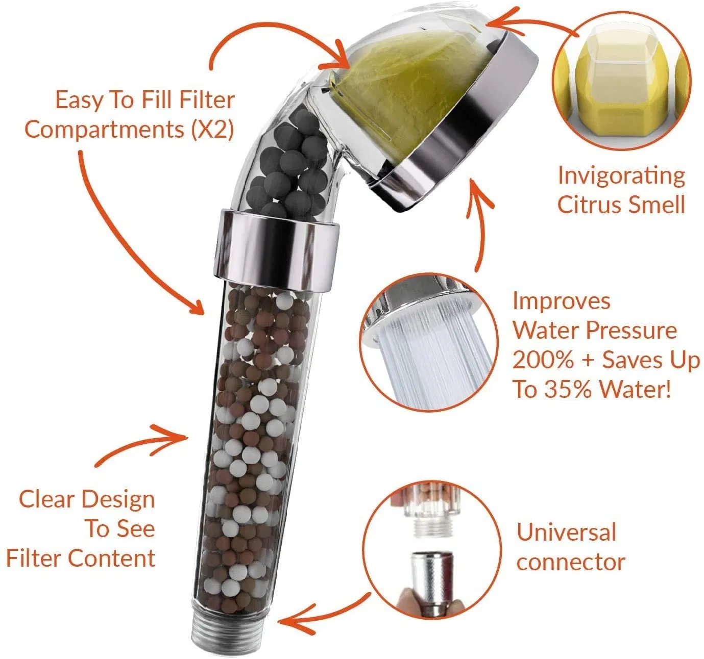 Bathroom Ionic Mineral Beads Shower Head with Vitamin C Shower Filter